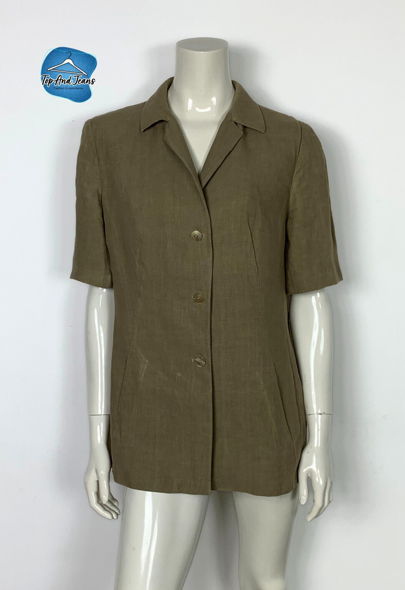 Gibierre woman GBR blazer jacket trousers woman used size46 W32 green linen T8734