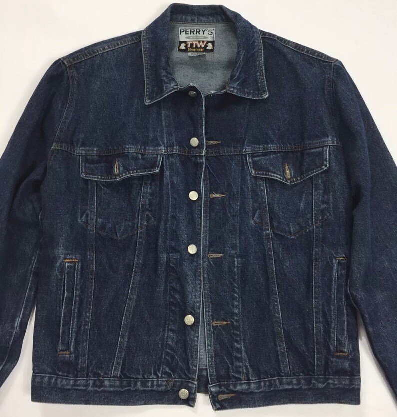 Perry/'s jacket jeans M usato vintage biker giacca uomo giubbotto usato blu T1593