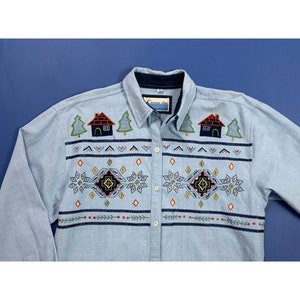 Leasure line shirt woman used vintage M embroidered shirt hands Long T4939