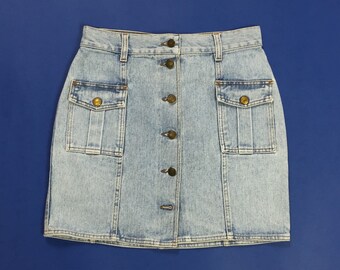 Blues Club mini Skirt jeans size28 Tg (en) 42 GB12 Blue short buttons used T268