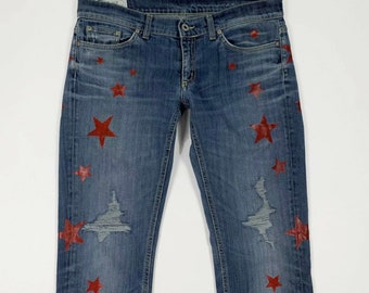 Dondup Stars Jeans gebrauchte Frau Custom Denim lackiert W31 Tg45 Slim Stretch T5619