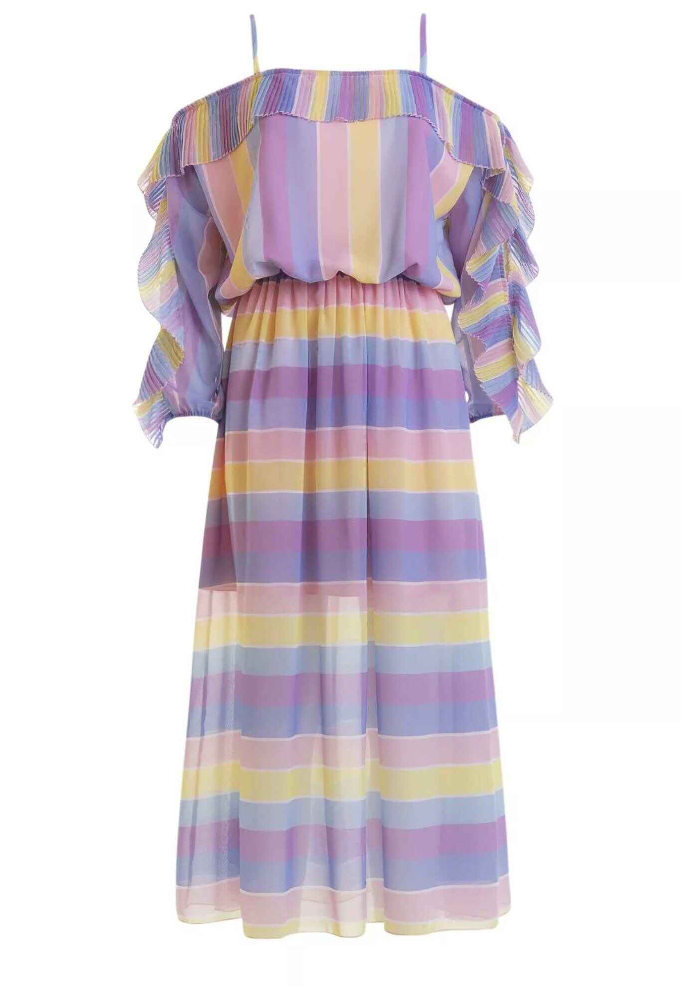 Blugirl Blumarine Dress Long Dress Stripes 44 D38 Volant