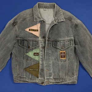Over up jeans jacket vintage L boyfriend denim jacket retro T4296