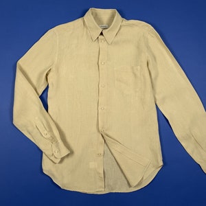 Sirmoney men&#39;s shirt used linen slim fit shirt used M 40 beige man wear T8584