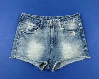 Zara women&#39;s shorts used denim W30 Tg44 EUR40 high waist destroyed hot mom T6371