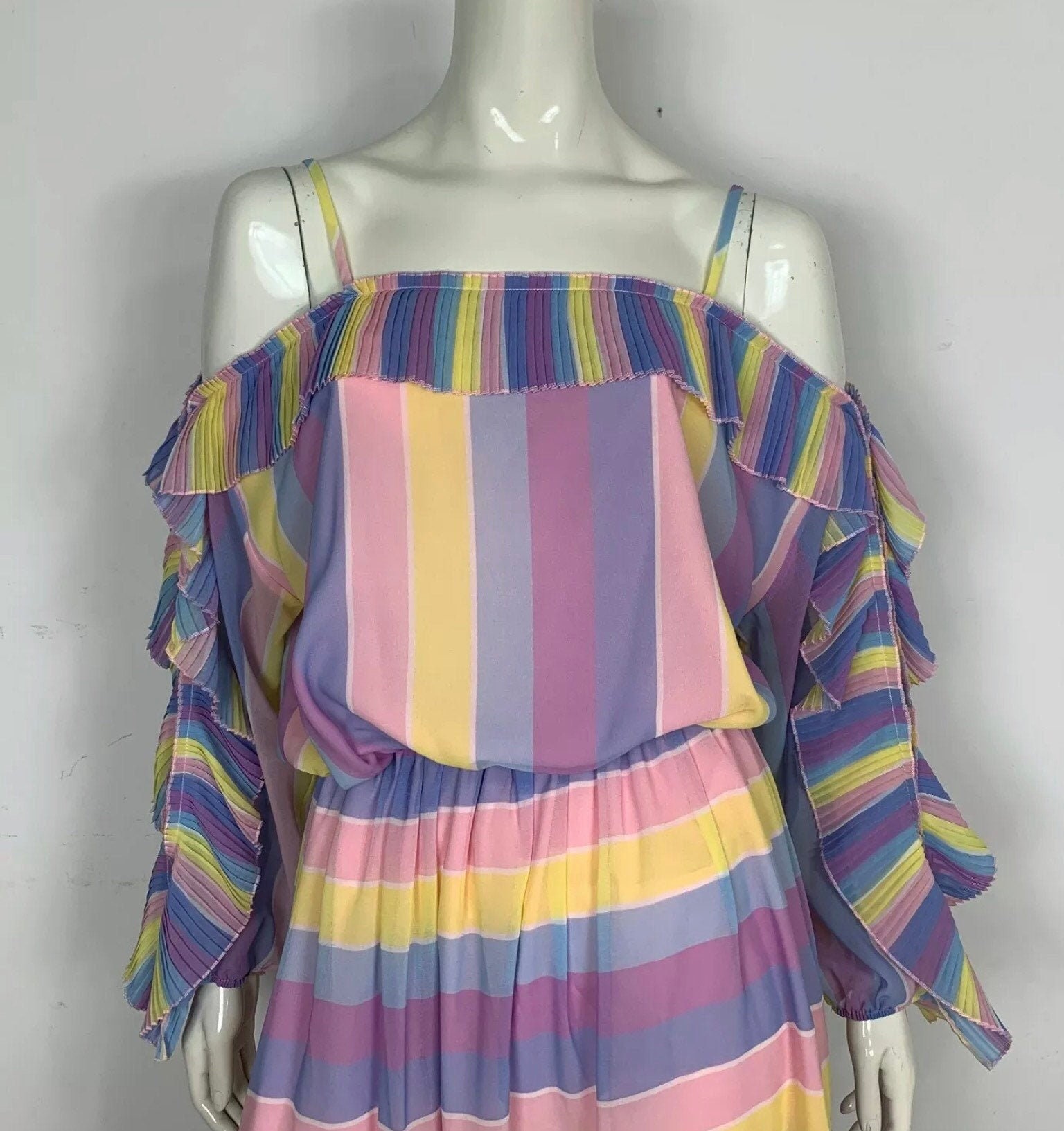 Blugirl Blumarine Dress Long Dress Stripes 44 D38 Volant