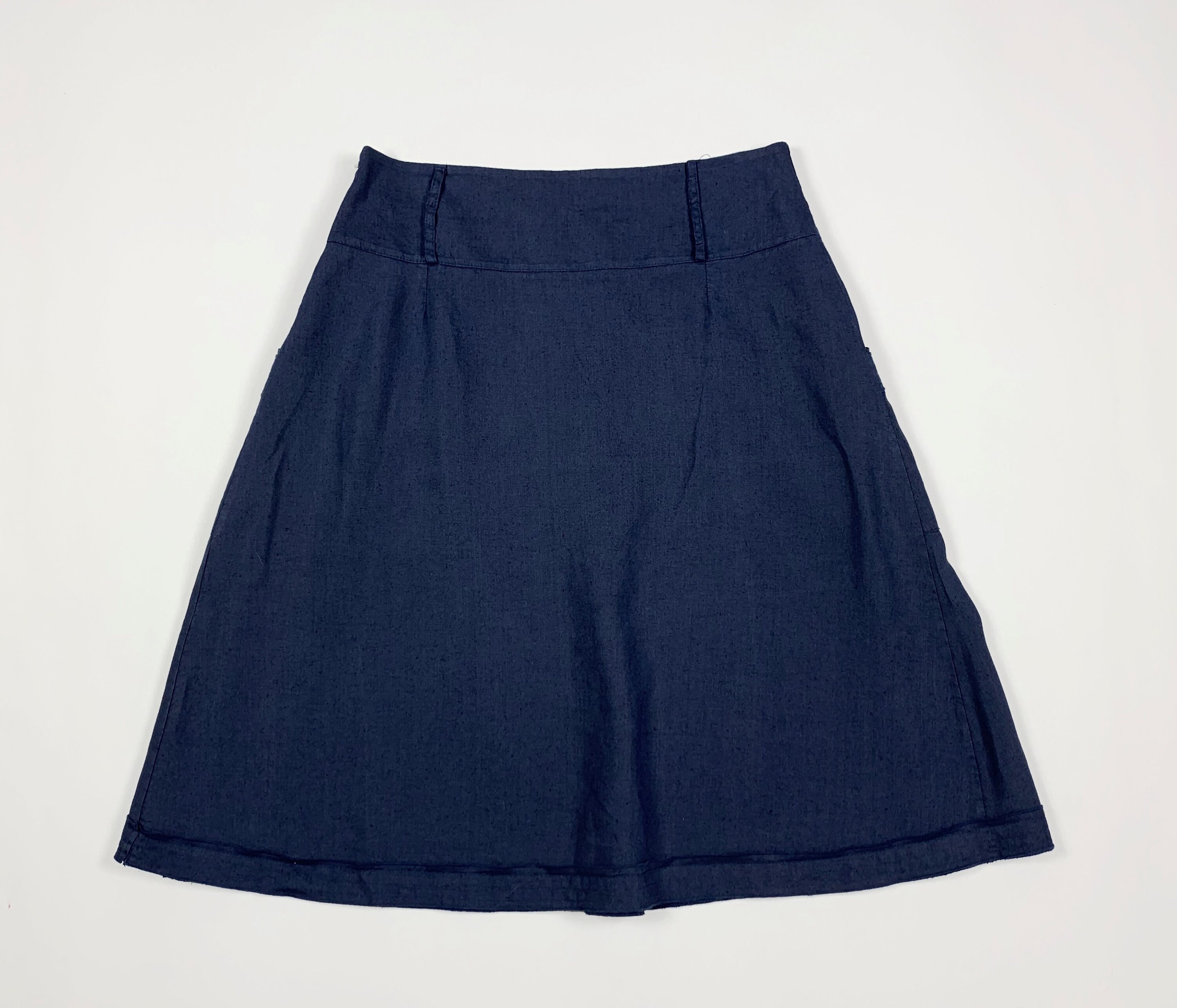 【FOETO】COULD PURE SKIRT Pure Linen Skirt Woman Used Linen XL Blue Longuette Midi