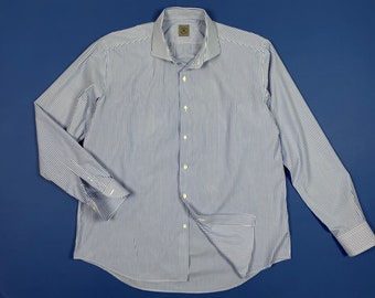 La bottega uomo shirt used shirt for men 46 18 1/2 XXL with light blue stripes T8414
