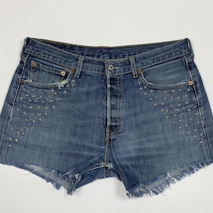 Levis shorts custom jeans women used stella star hot W34 size 48 destroyed T5449