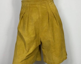 Vintage Real Leather Shorts Women Used S Small High Waist Sexy Hot Boy-Friend T3856