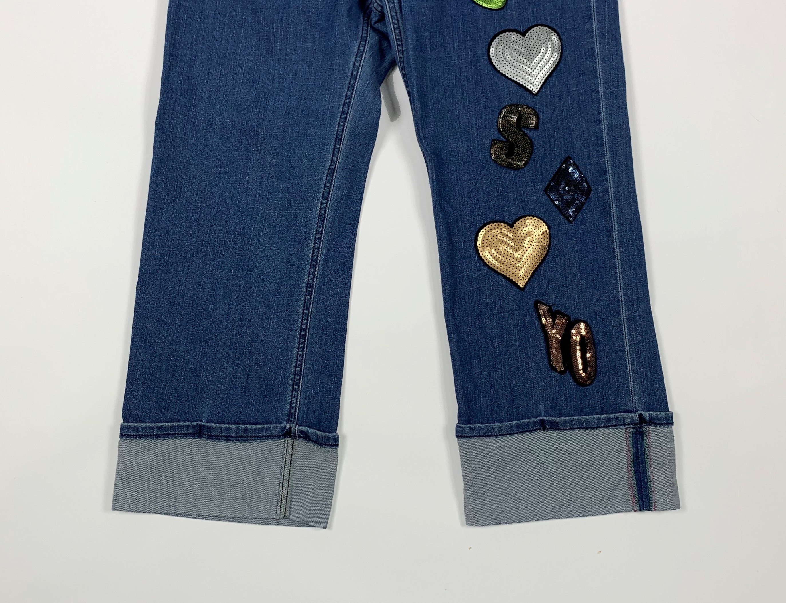 Please Women's Jeans Used M Rhinestone Loose Leg Wide Lapel