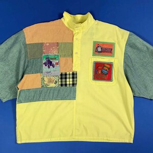 New cherman shirts vintage used men&#39;s shirt XL yellow short sleeve T7266