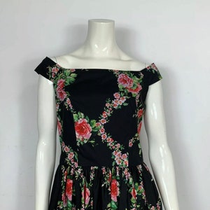 Blumarine dress floral dress black Tg46 D40 flared cotton luxury T6535