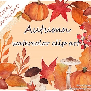 Bellissimo acquerello autunno clipart, stampabili, francobolli digitali stagionali, stagione autunnale fai da te, ringraziamento PNG clipart, download digitale