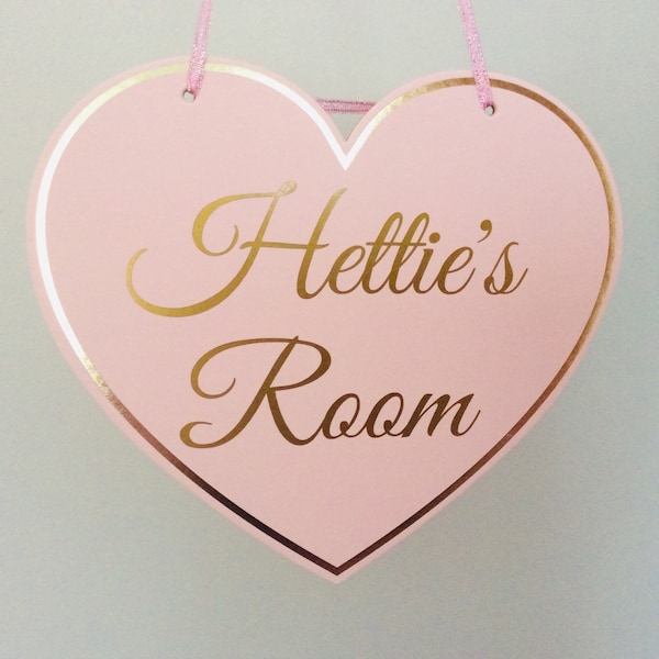 Pink Heart Door Sign, Girl’s Room Sign, Personalised Heart Sign.
