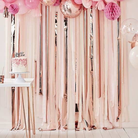 Rose Gold Party Backdrop, Pink and Rose Gold Streamers, Birthday Party  Accessories, Hen Party Decorations. 