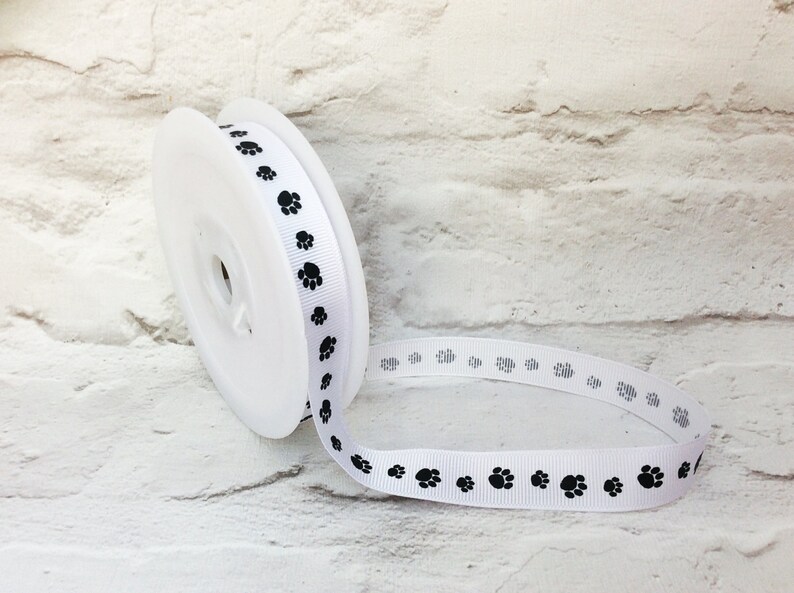 16mm Paw Print Grosgrain Ribbon Black and White Animal Paw Etsy