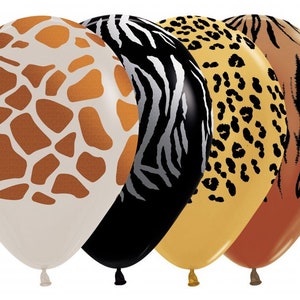 Animal Print Latex Balloons, Jungle Theme Party, Safari Decorations, Pack of 6.