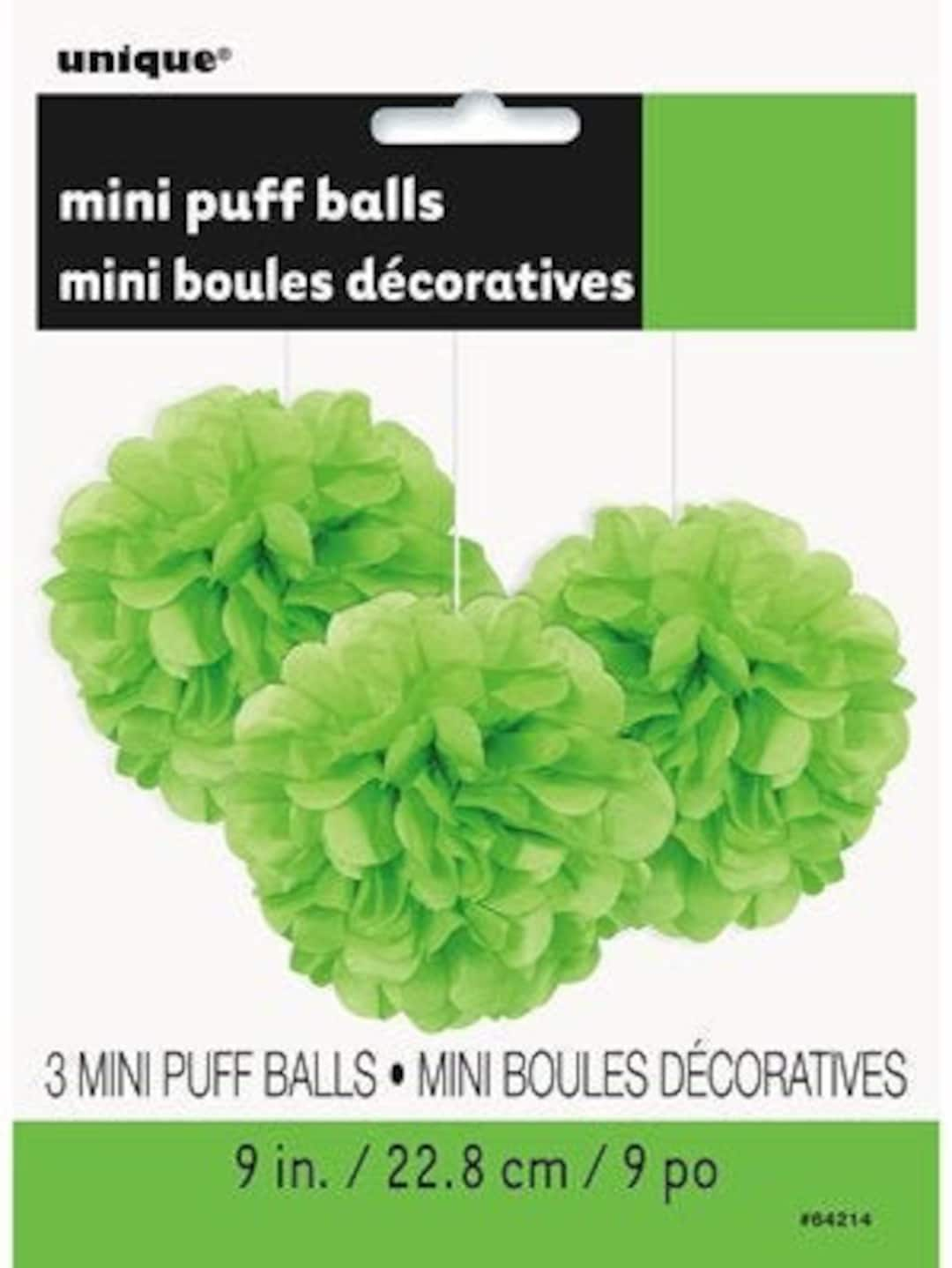 Tissue Paper Green Pom Poms, Paper Hanging Decorations, Mini Puff Balls. 