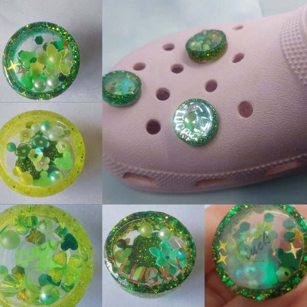 Shamrock Charms - Green Charms for Shoes - Shamrock Jibbitz - Circle Shaker Charms - Miniature Shoe Charms