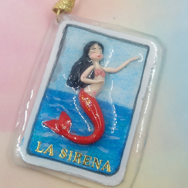 La Sirena Loteria Card - Polymer Clay Mermaid - Mexican Decor