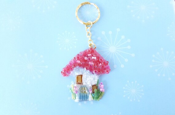 Cute Mushroom Kawaii Keychain Forest Core Keychain Cottage Core Keychain Mushroom House in the Forest Keychain