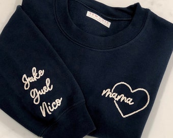 Hand Embroidered Crewneck: Custom Heart Chain Stitch Sweatshirt