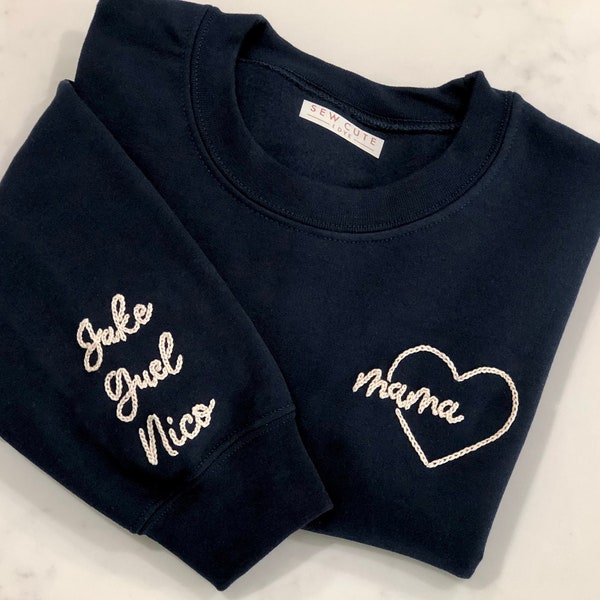 Hand Embroidered Crewneck: Custom Heart Chain Stitch Sweatshirt