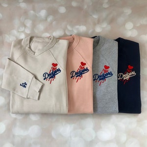 Dodgers Embroidered Raglan Sweatshirt: LA Baseball, Chain Stitched Sleeve