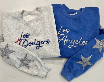 Embroidered Game Day Sweatshirt: Rhinestone Stars, Custom Team Colors