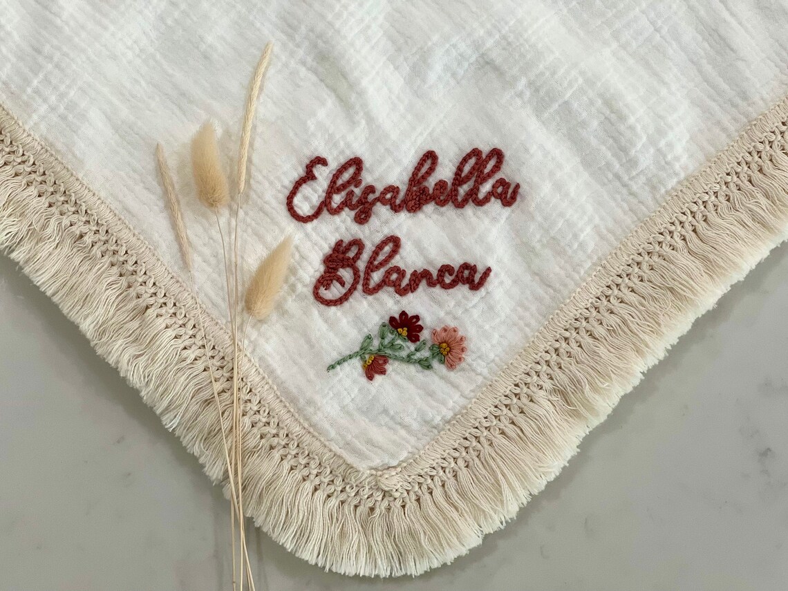Personalized Baby Swaddle Blanket Hand Embroidered Monogram Etsy