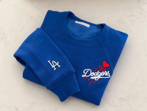 Royal Blue Dodgers Embroidered Raglan Crewneck Sweatshirt MLB Unisex Los Angeles LA Dodgers Baseball Chain Stitched Sleeve Embroidery Etsy