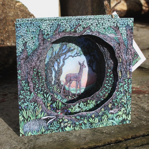 The Wood at Dusk - Double-sided, Papercut Concertina Card