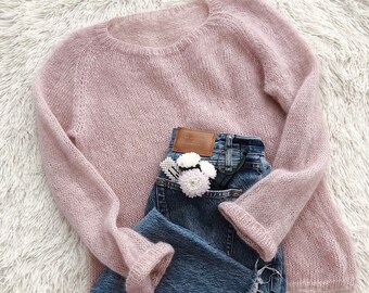 Pink mohair woman sweater Knitted sweater Women light pink pullover Mohair oversized knitted sweater Pink pullover Light mohair sweater