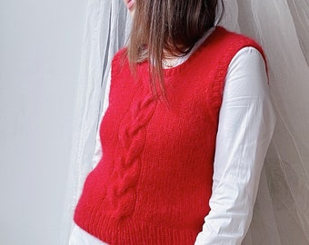 Knitting pattern Iris Vest Cropped chunky vest pattern Easy vest knitting pattern Mohair vest pattern Boho cabled women vest PDF download