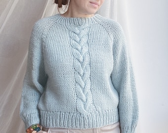 Chunky Knitting Pattern: Oversized Cropped Pullover PDF file ( Twins Cables Sweater)