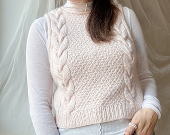 Vest knitting pattern - Delfinium Vest Cropped vest pattern Chunky women vest pattern Vintage vest pattern Easy knit vest pattern Cable vest