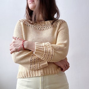 Knitting pattern Sunlit sweater Cotton sweater pattern Lace top down sweater pattern Easy raglan sweater pdf Oversized knit sweater pattern image 1