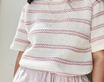 T-shirt Knitting Pattern Textured Cotton Oversized Raglan Top (English PDF Pattern, Sinuous Tee)