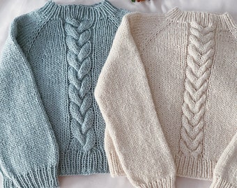 Knitting pattern Twins Cables Sweater Chunky knit sweater pattern Easy oversized sweater pattern Cropped raglan sweater pattern PDF download