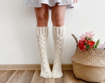 Chunky Cabled Socks Knitting Pattern - Misty Knee High Socks (PDF)