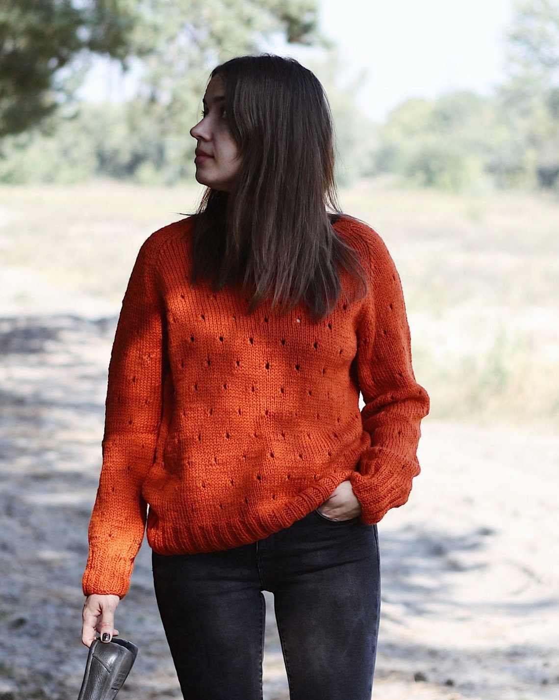 Burnt orange women sweater Hand knitted oversized sweater Etsy