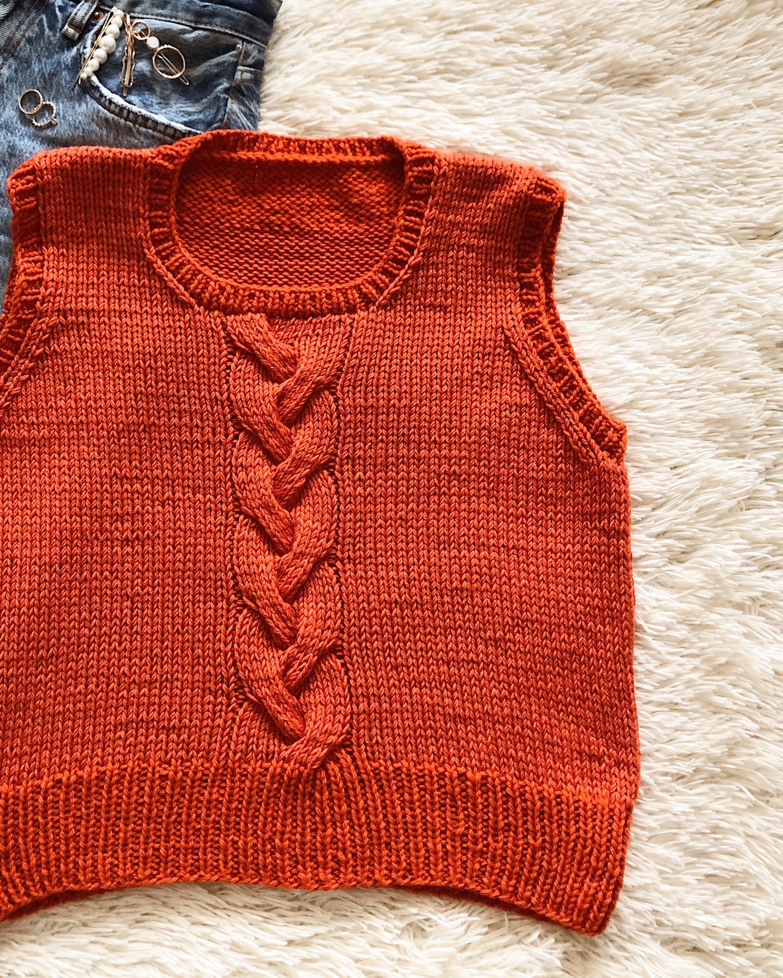 Burnt orange sweater vest Merino wool vest Pumkin vest Chunky Etsy