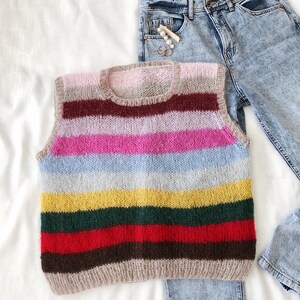 Mohair sweater vest Striped women vest Hand knitted vest Vintage style alpaca vest Striped sweater vest Bohemian vest Striped mohair vest image 4