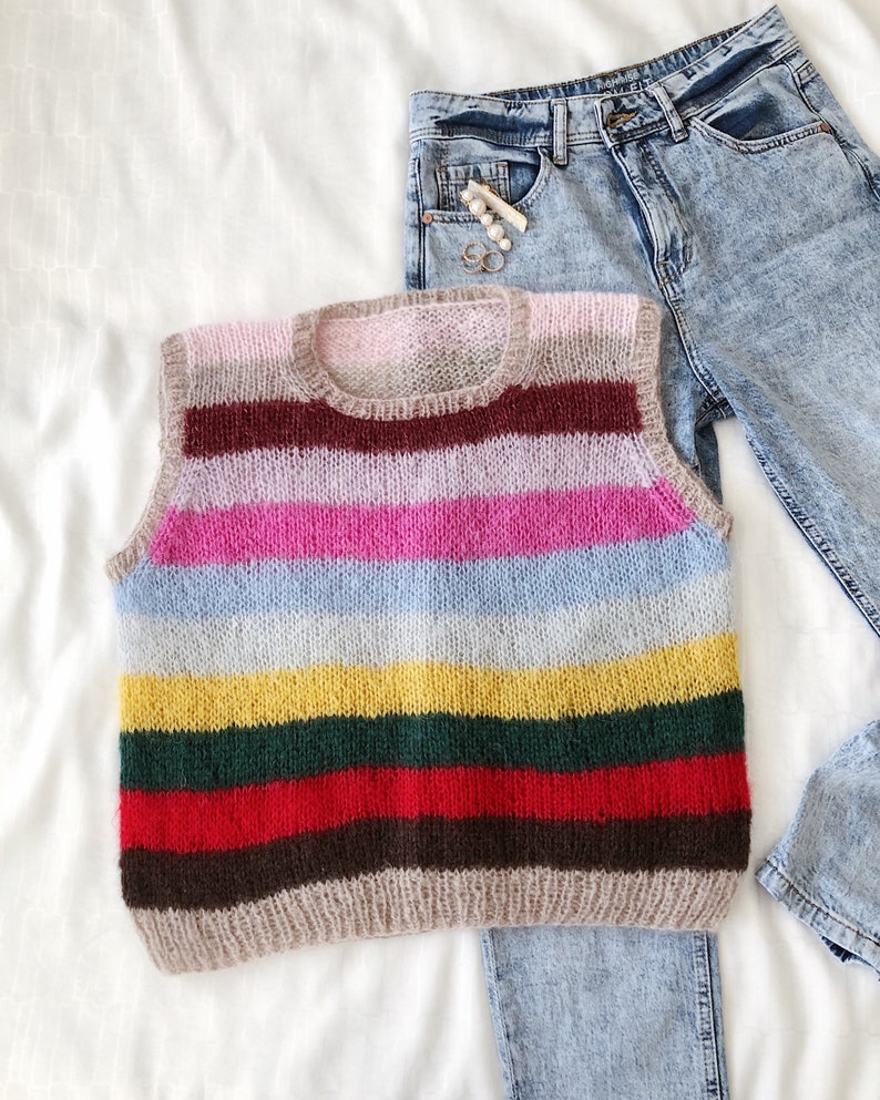 Mohair sweater vest Striped women vest Hand knitted vest Vintage style alpaca vest Striped sweater vest Bohemian vest Striped mohair vest image 4