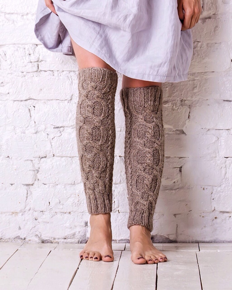 Merino wool leg warmers Beige leg warmers Over knee leg Etsy