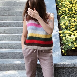 Mohair sweater vest Striped women vest Hand knitted vest Vintage style alpaca vest Striped sweater vest Bohemian vest Striped mohair vest image 9