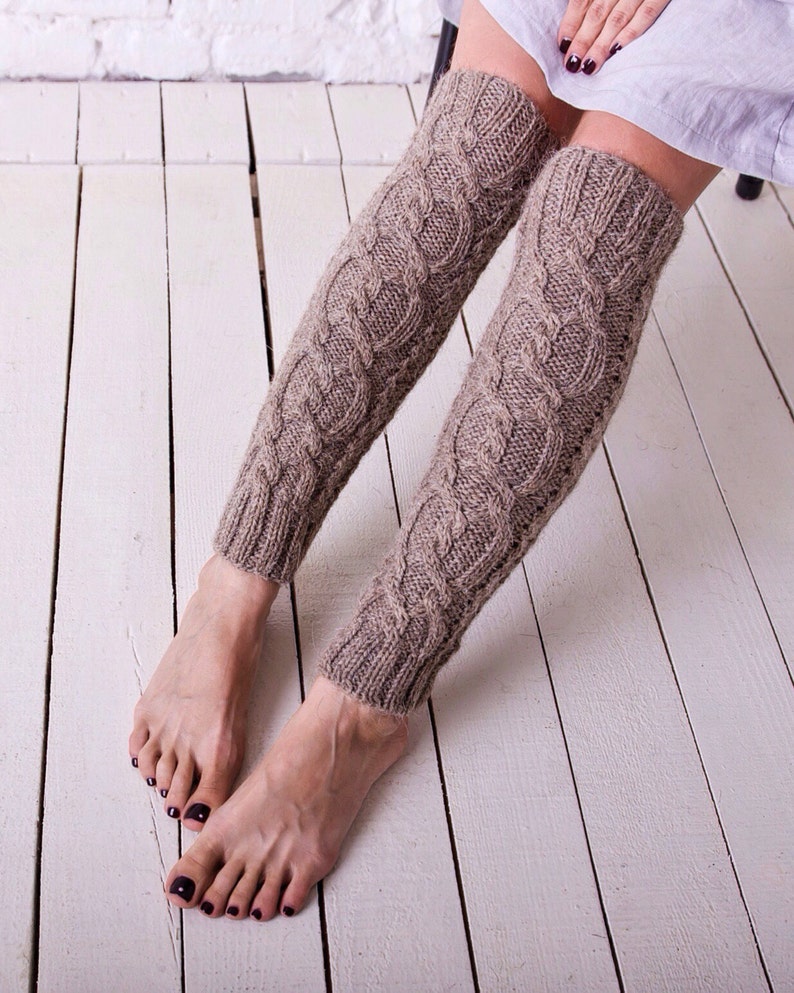 Merino wool leg warmers Beige leg warmers Over knee leg Etsy