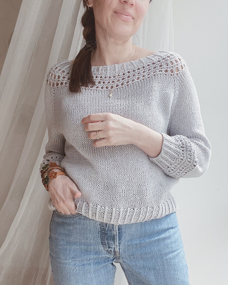 Knitting pattern Sunlit sweater Cotton sweater pattern Lace top down sweater pattern Easy raglan sweater pdf Oversized knit sweater pattern image 8