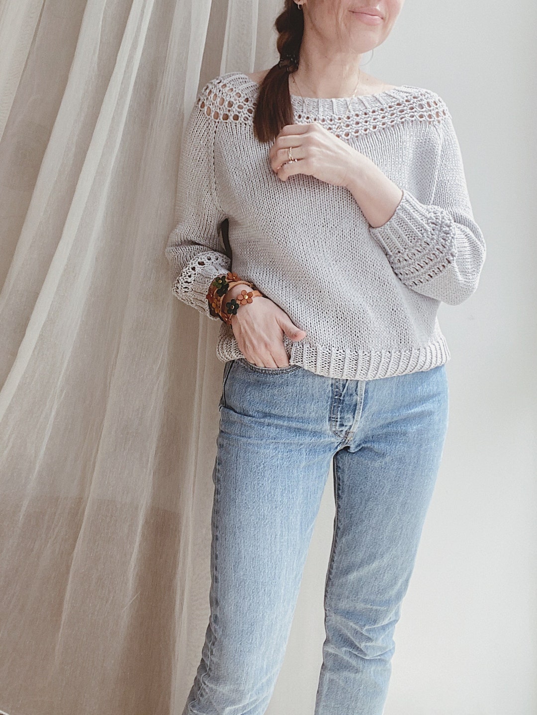 Knitting Pattern Sunlit Sweater Cotton Sweater Pattern Raglan Etsy